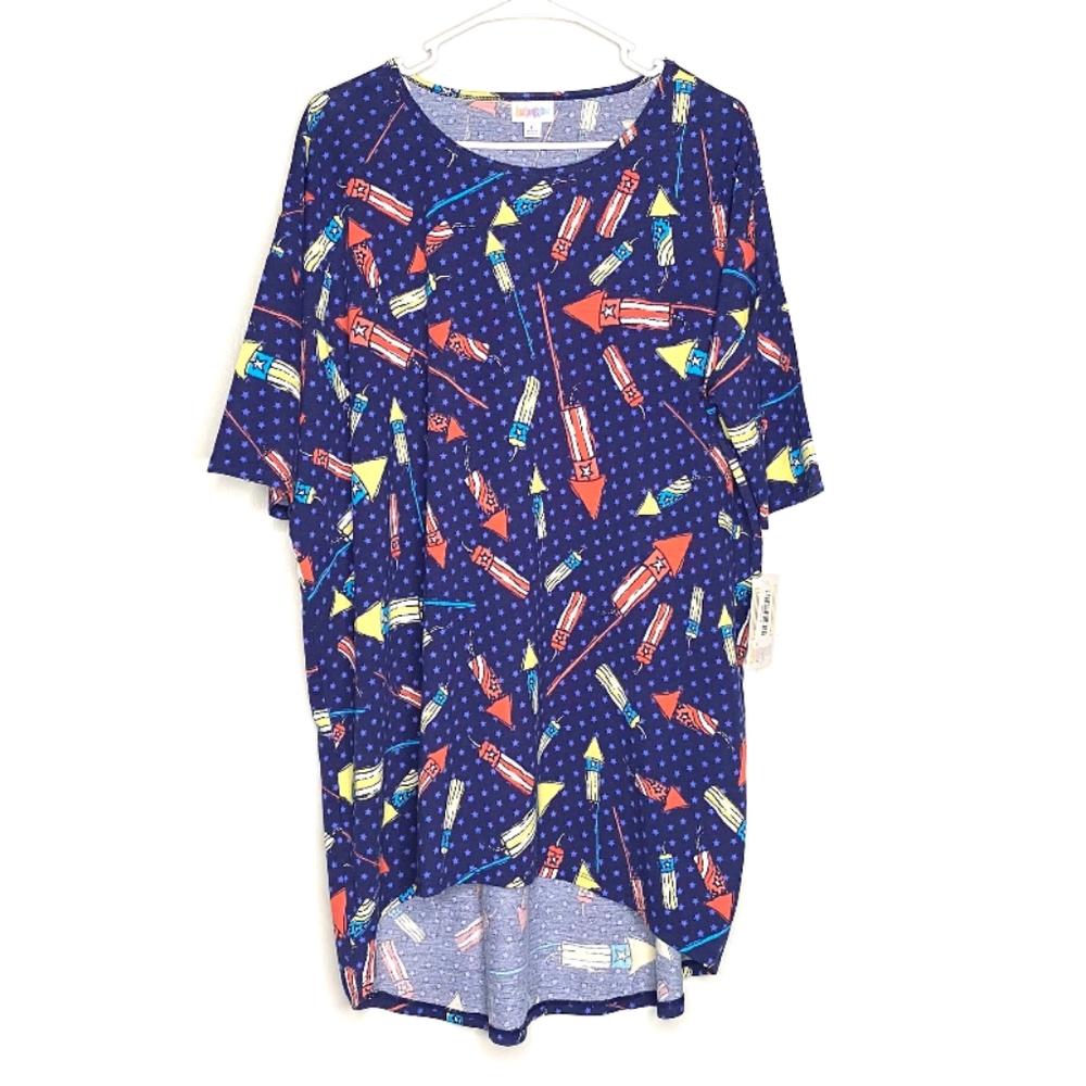 NWT LuLaRoe Irma Firecracker Short Sleeve Shirt